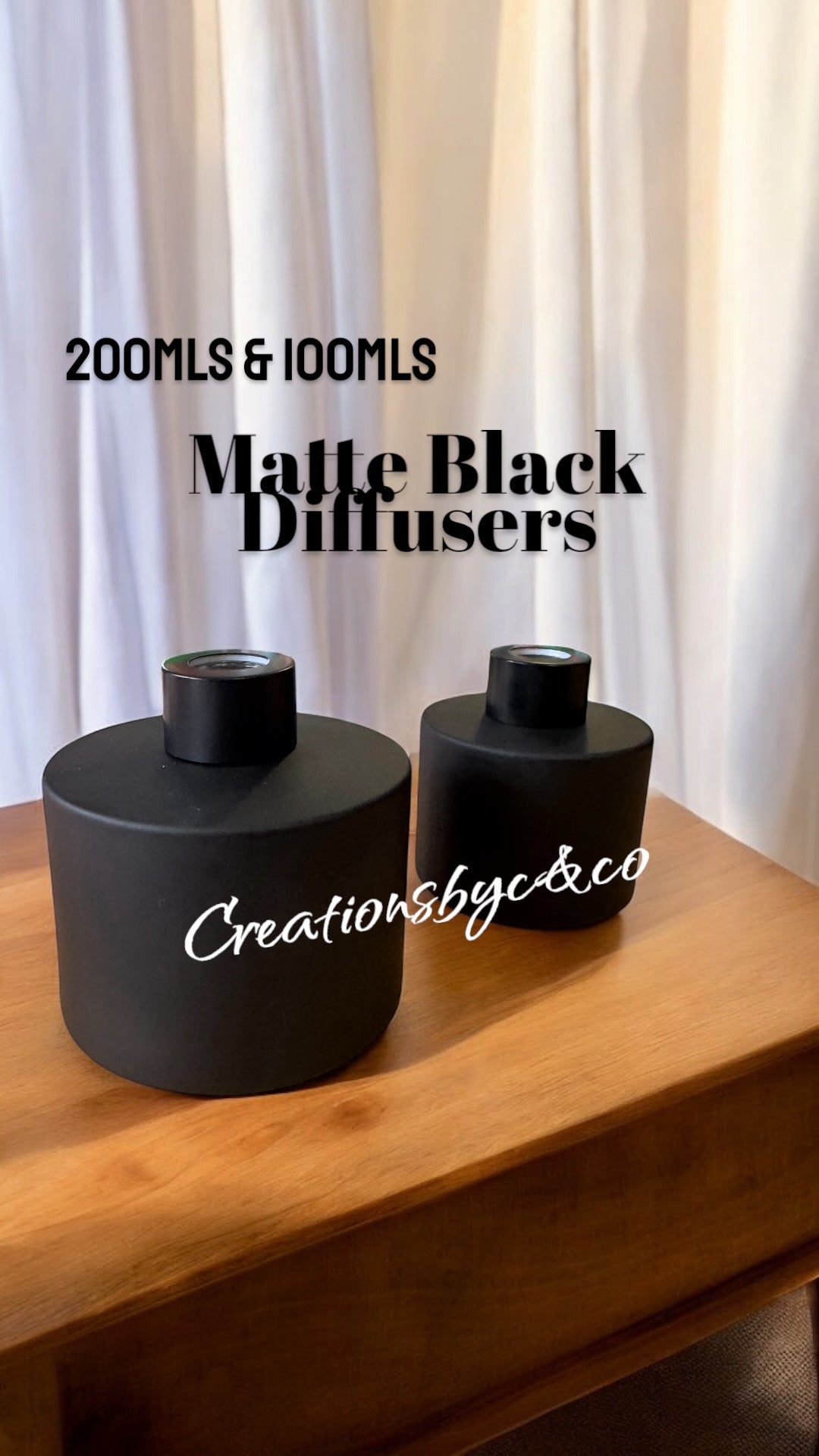 100mls & 200mls Matte Black Reed Diffusers