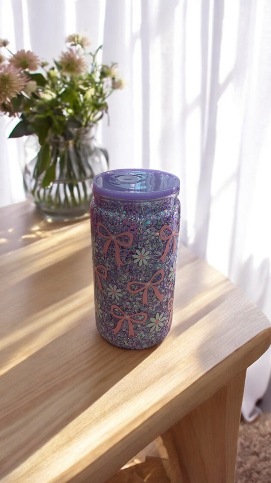 16oz Coloured Straw & Lid Snow Globe Tumbler Cups