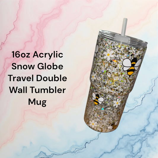 16oz Acrylic Snow Globe Travel Tumbler